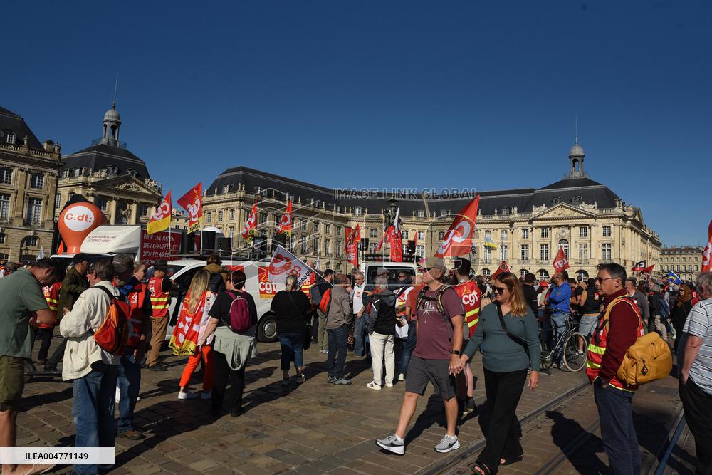 Demonstration and strike at Place de la Bourse in Bordeaux
