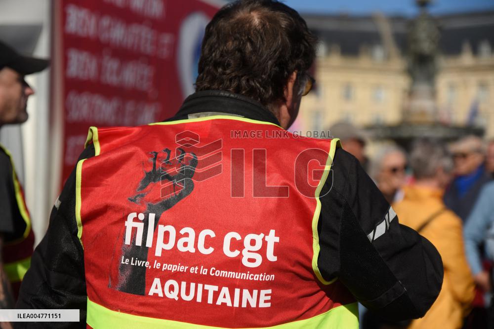 Demonstration and strike at Place de la Bourse in Bordeaux
