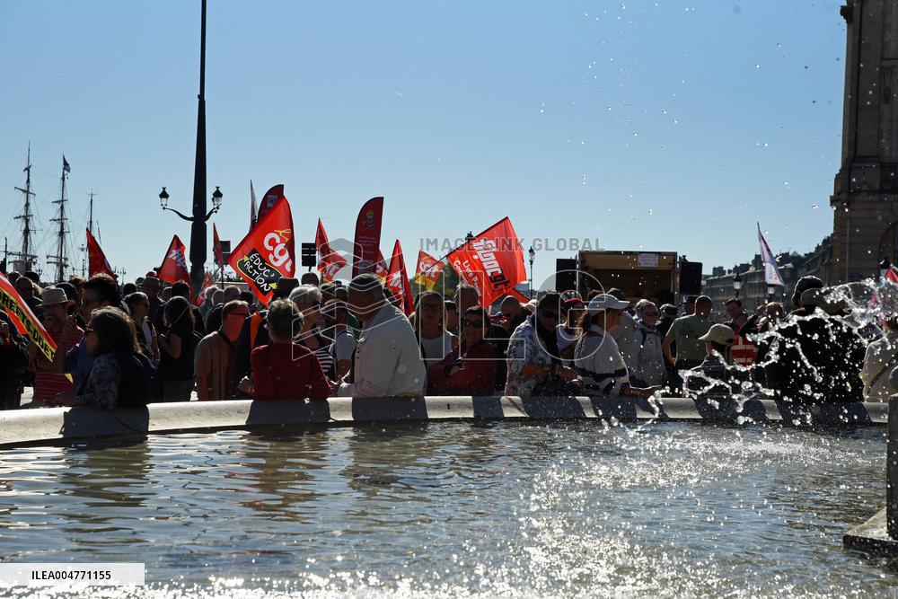 Demonstration and strike at Place de la Bourse in Bordeaux