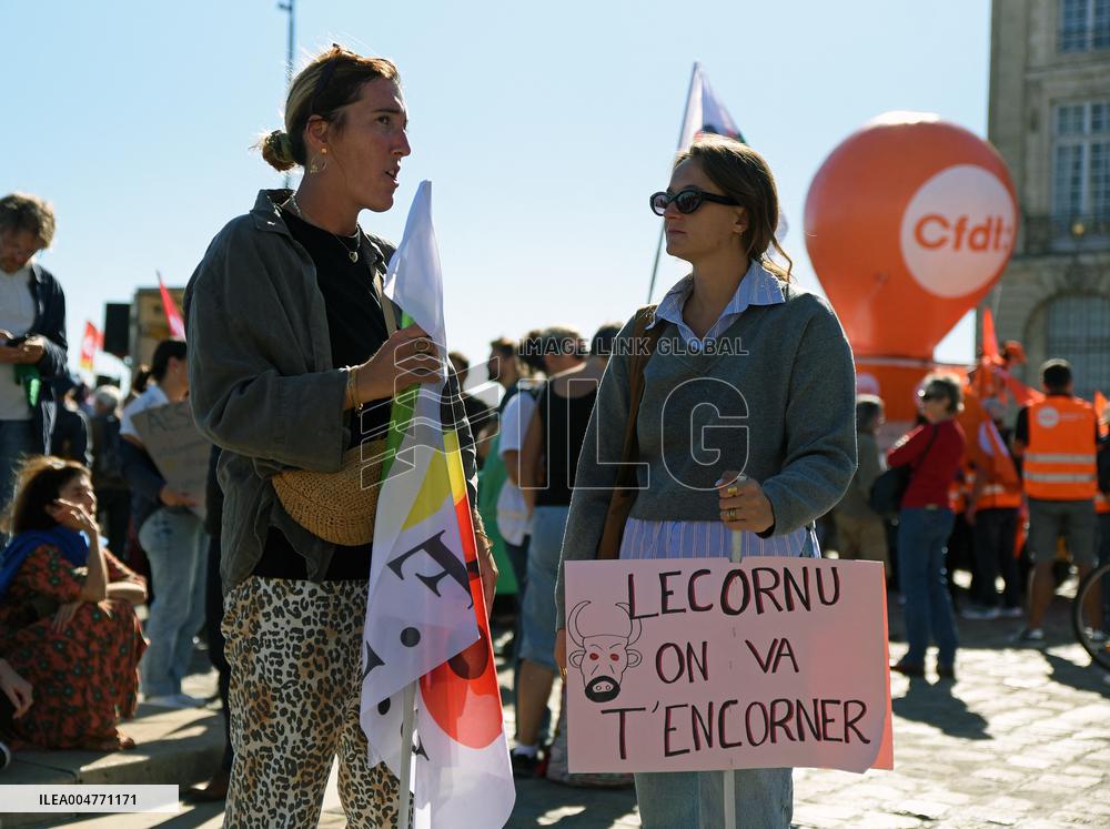 Demonstration and strike at Place de la Bourse in Bordeaux