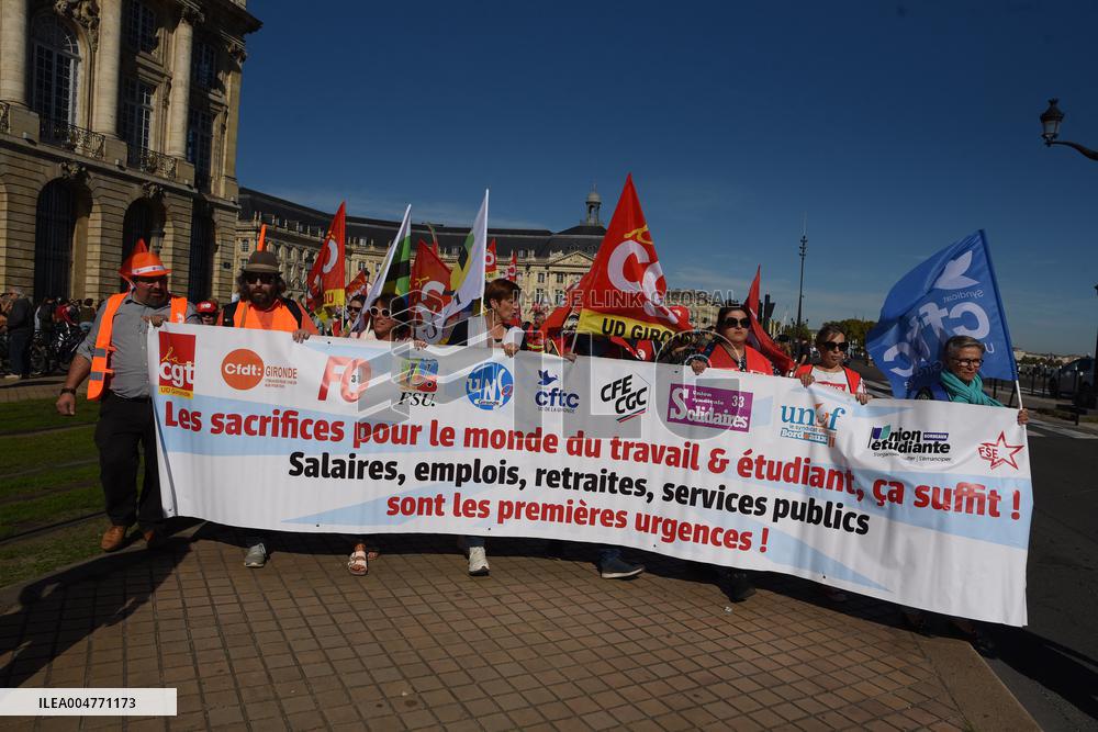 Demonstration and strike at Place de la Bourse in Bordeaux