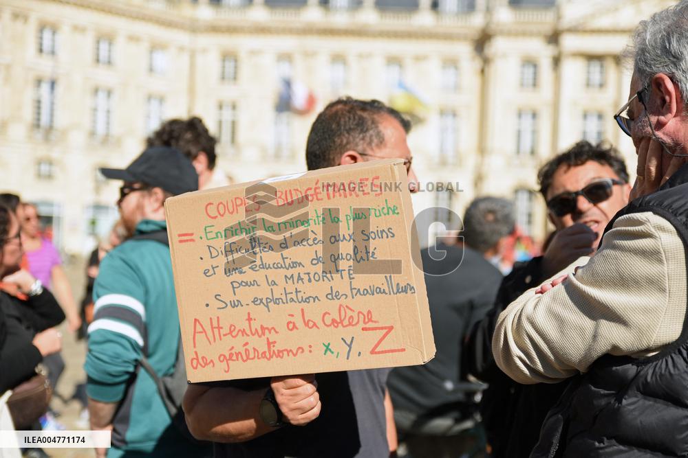 Demonstration and strike at Place de la Bourse in Bordeaux