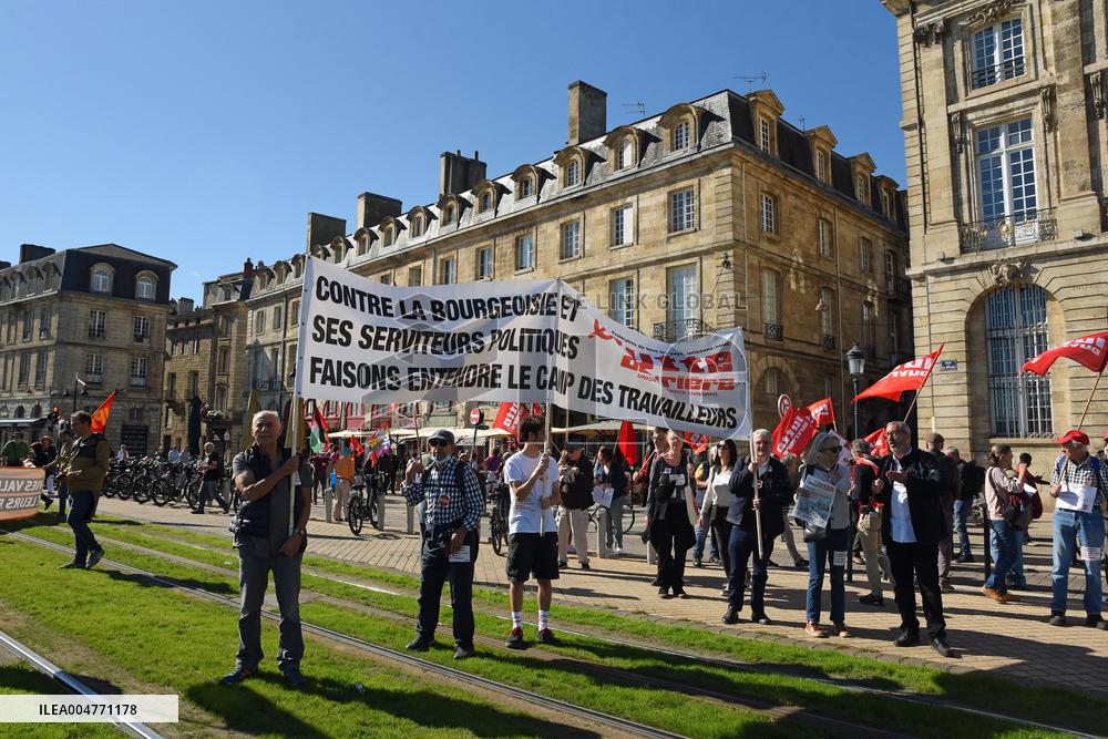 Demonstration and strike at Place de la Bourse in Bordeaux