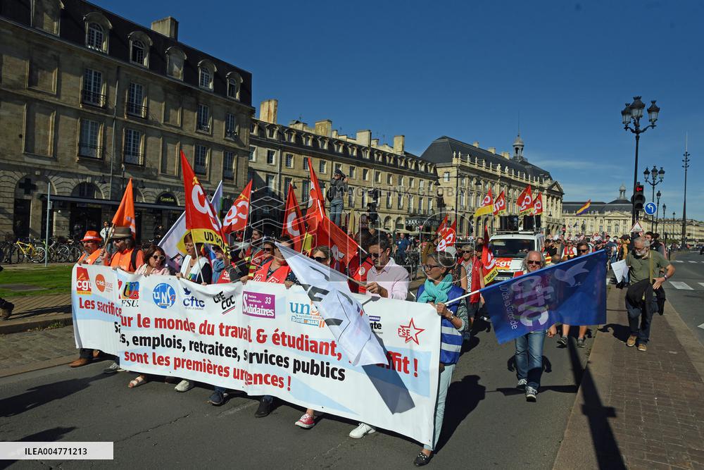 Demonstration and strike at Place de la Bourse in Bordeaux