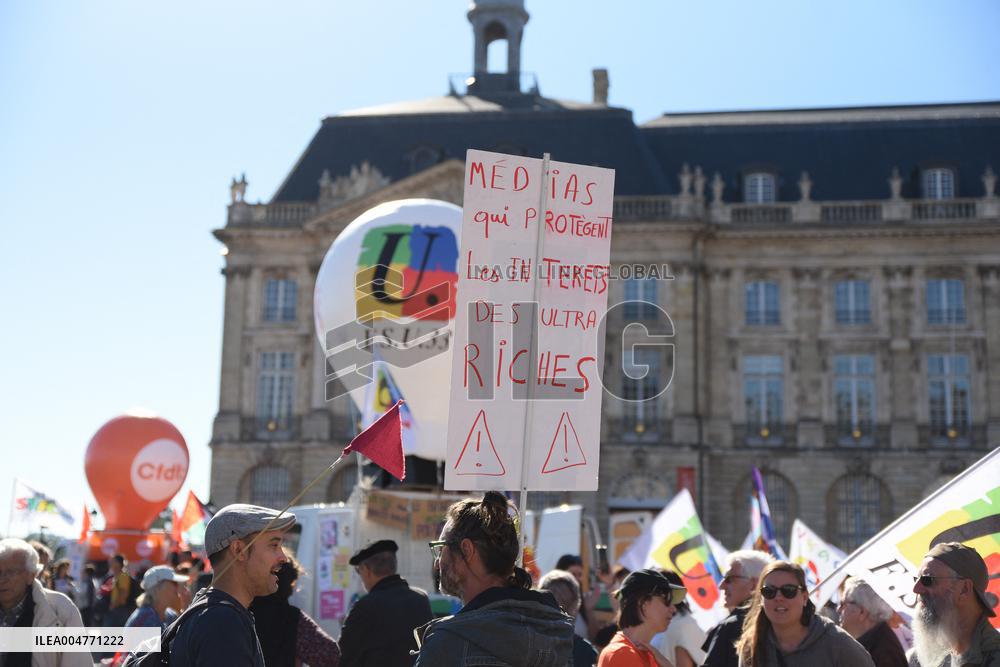 Demonstration and strike at Place de la Bourse in Bordeaux