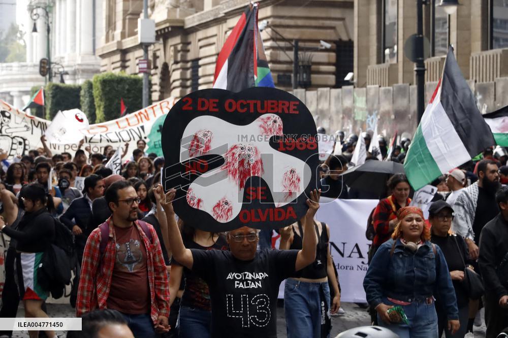 Demonstration Marking The 57th Anniversary Of The Tlatelolco Massacre - Mexico