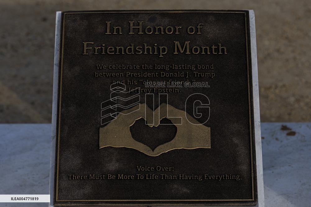 Donald Trump and Jeffrey Epstein Holding Hands Statue Reinstalled - Washington