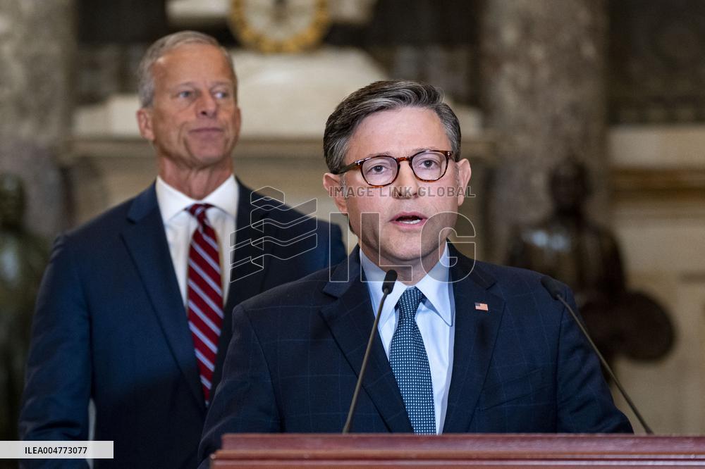 Speaker Johnson, Leader Thune Hold Press Conference on Day Three of Government Shutdown