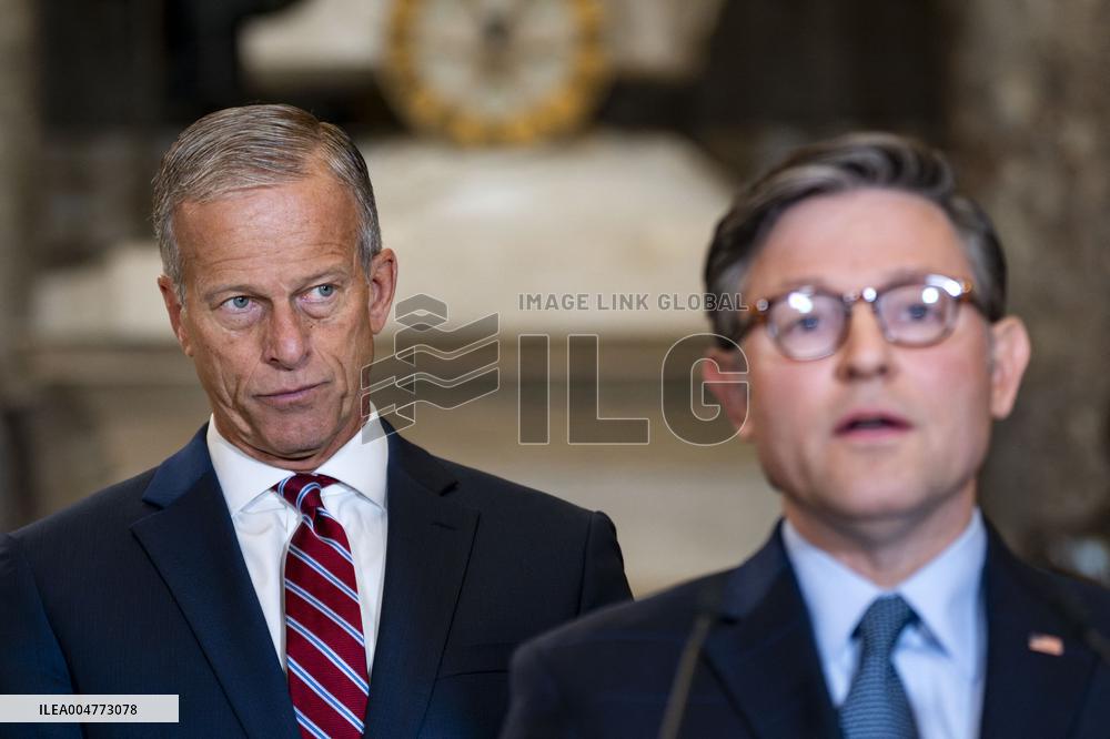 Speaker Johnson, Leader Thune Hold Press Conference on Day Three of Government Shutdown