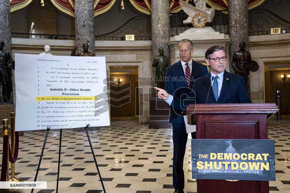 Speaker Johnson, Leader Thune Hold Press Conference on Day Three of Government Shutdown