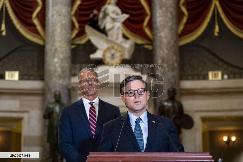 Speaker Johnson, Leader Thune Hold Press Conference on Day Three of Government Shutdown