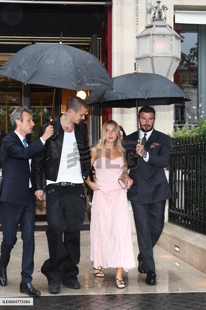 PFW - David Beckham With Daughter Harper And Son Romeo