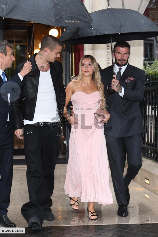 PFW - David Beckham With Daughter Harper And Son Romeo