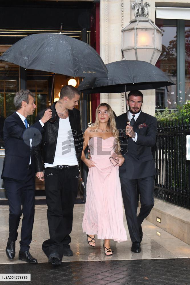PFW - David Beckham With Daughter Harper And Son Romeo