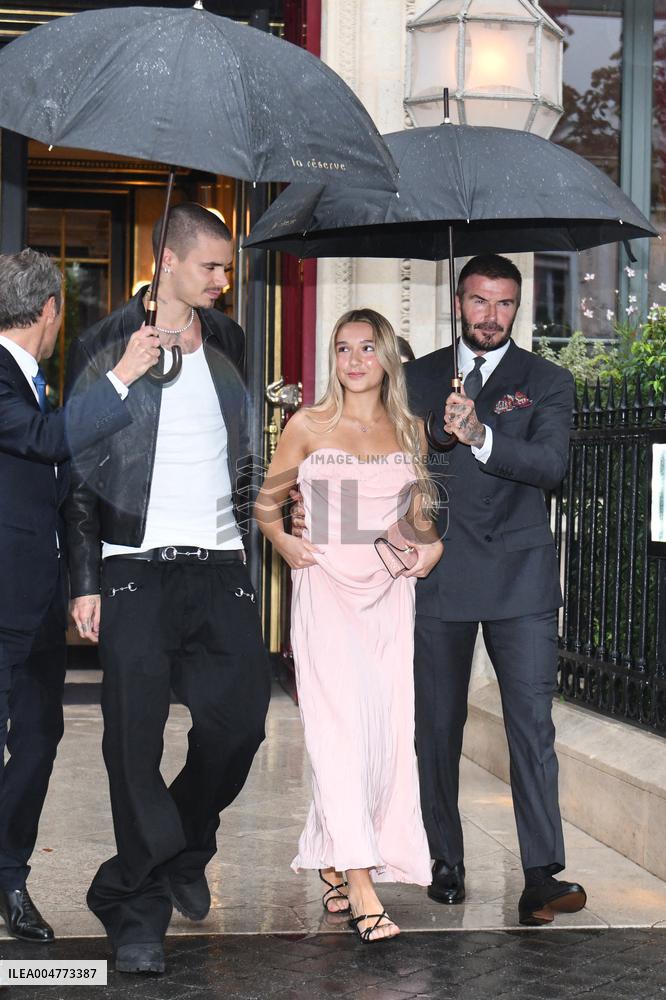 PFW - David Beckham With Daughter Harper And Son Romeo