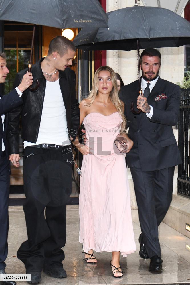 PFW - David Beckham With Daughter Harper And Son Romeo