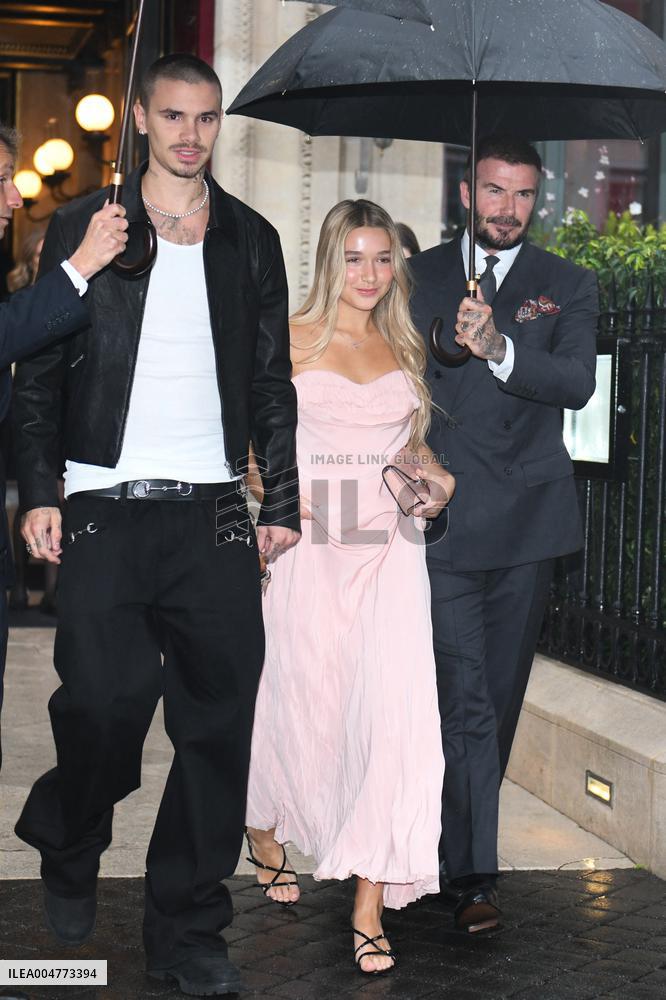 PFW - David Beckham With Daughter Harper And Son Romeo