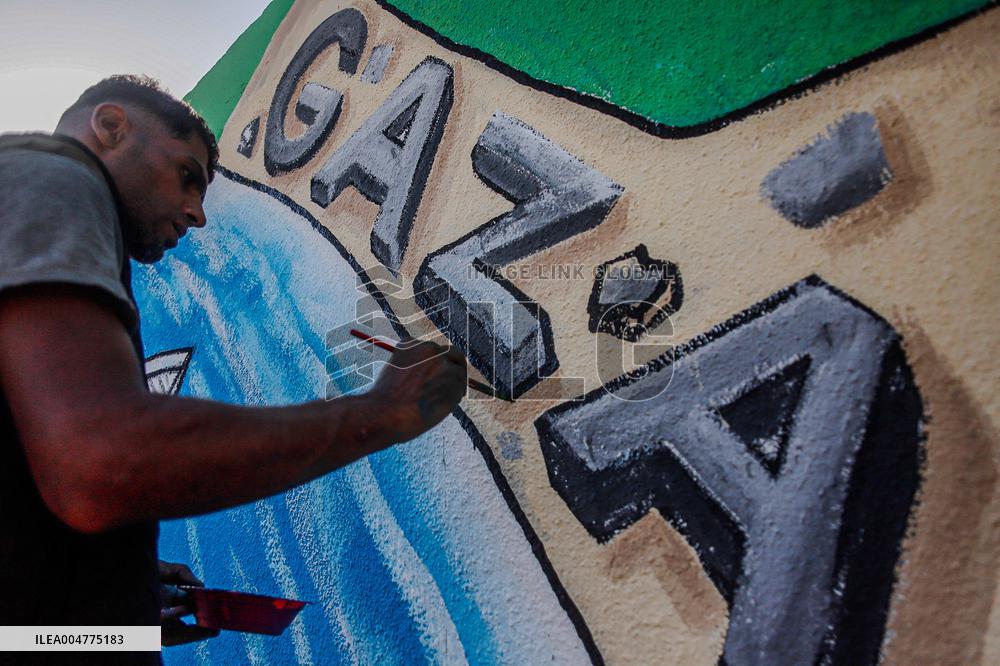 Mural Depicting the Sumud World Flotilla - Gaza