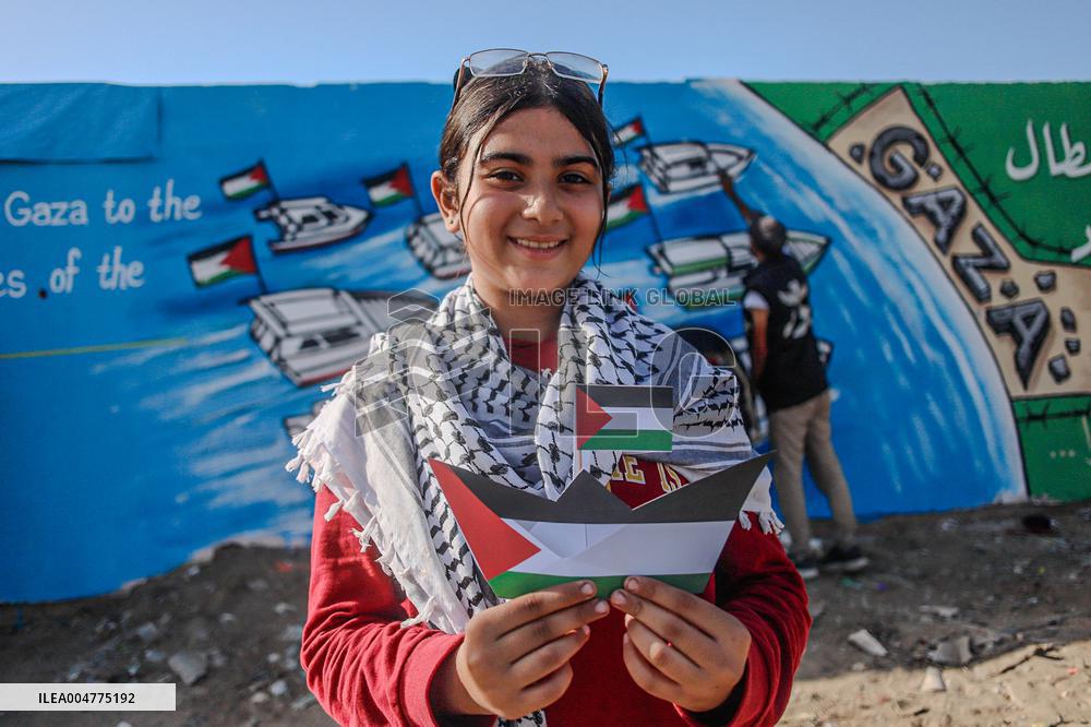 Mural Depicting the Sumud World Flotilla - Gaza