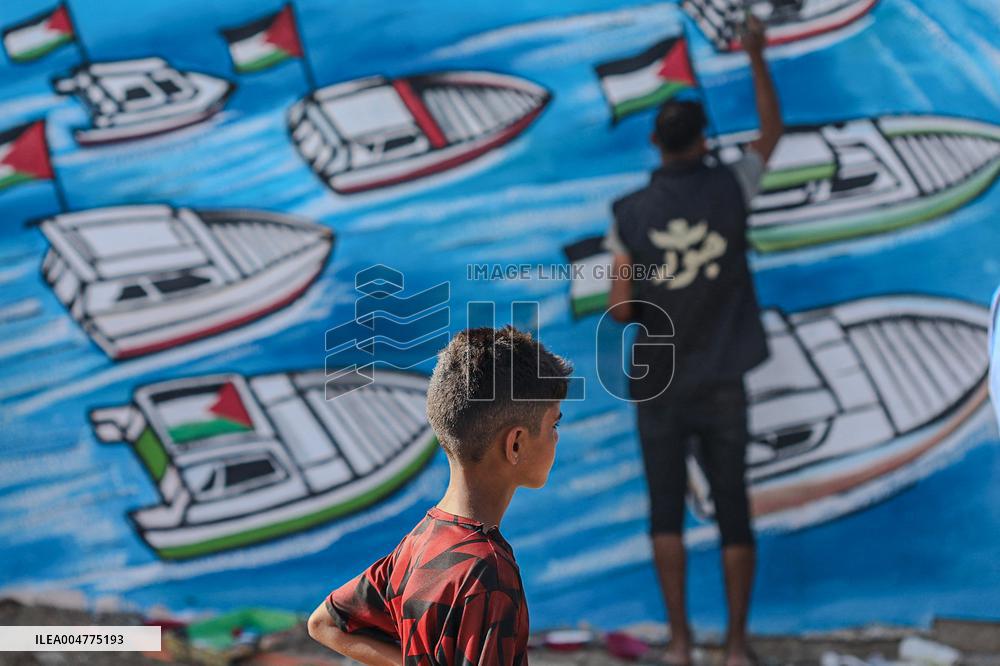 Mural Depicting the Sumud World Flotilla - Gaza