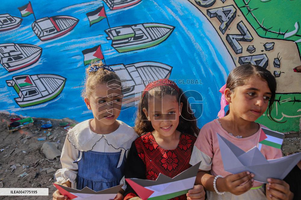 Mural Depicting the Sumud World Flotilla - Gaza