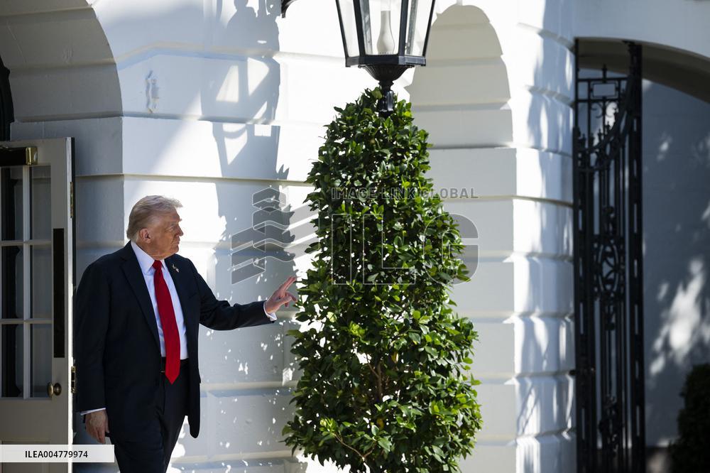 President Trump Departs The White House For Navy Celebration - DC