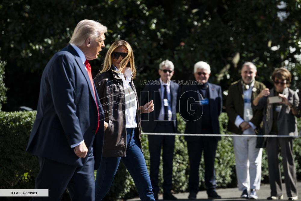 President Trump Departs The White House For Navy Celebration - DC