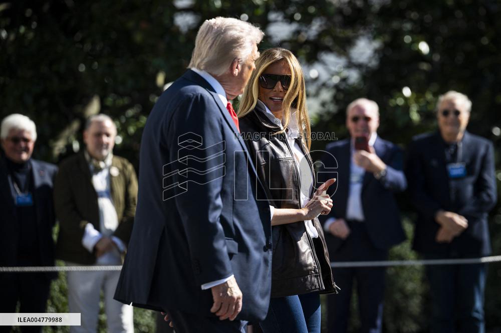 President Trump Departs The White House For Navy Celebration - DC