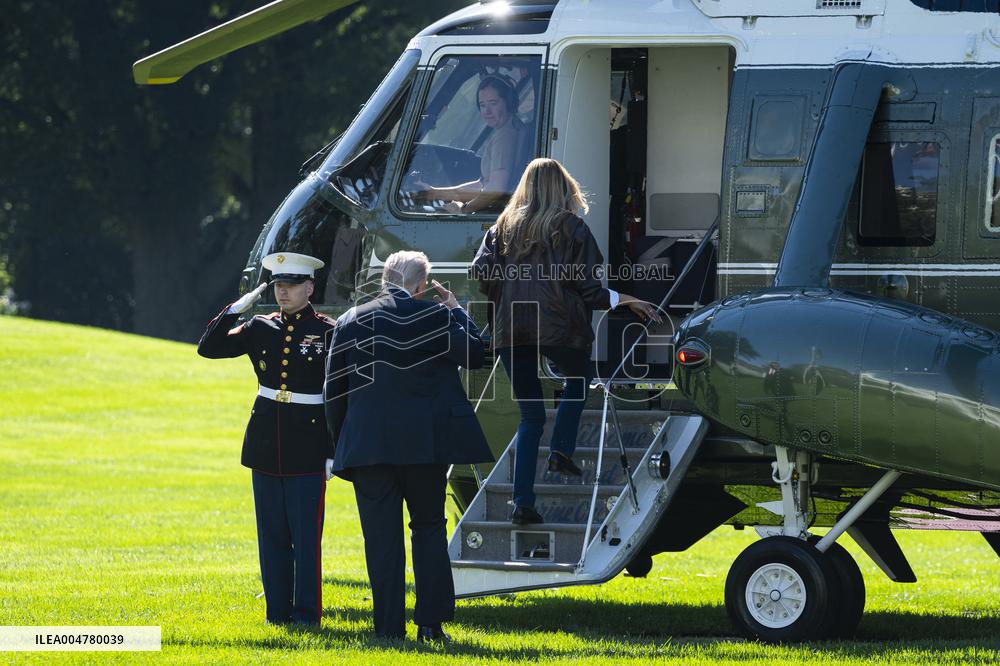 President Trump Departs The White House For Navy Celebration - DC
