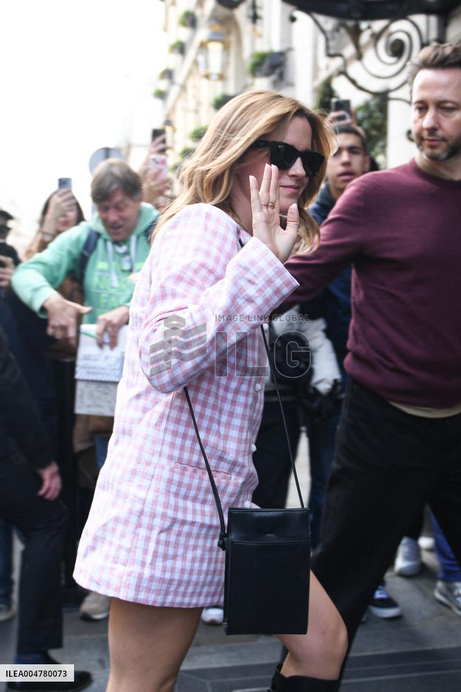 PFW - Emma Watson Turns Heads In Gingham Mini Dress