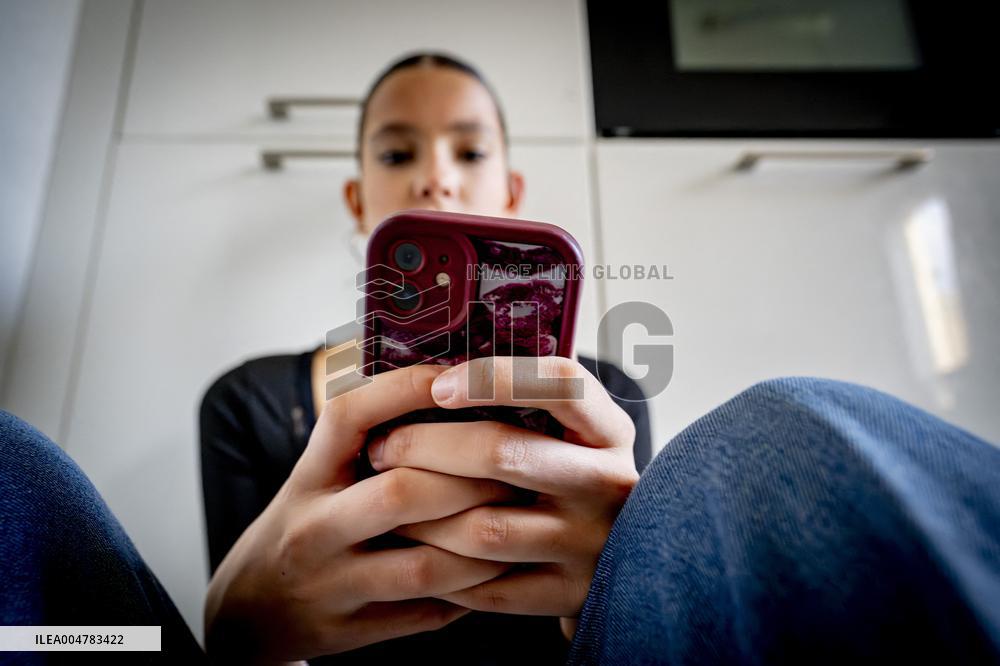 Illustration - A Teenage Girl On Her Cell Phone