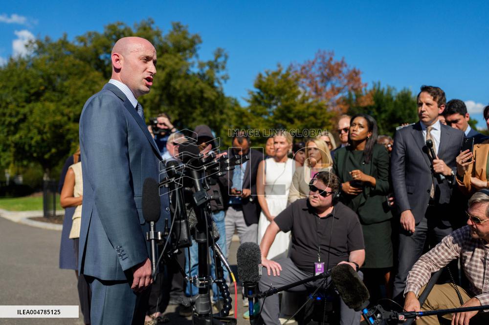 Stephen Miller Speaks to Media outside White House