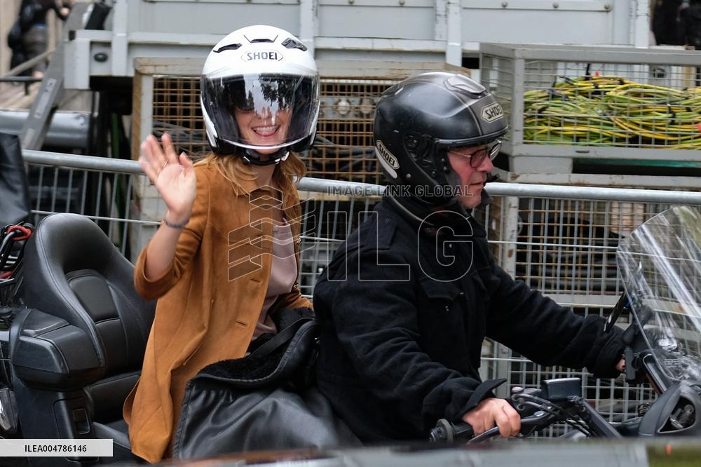 PFW - Emma Watson Leaving Miu Miu Show On Moto Taxi