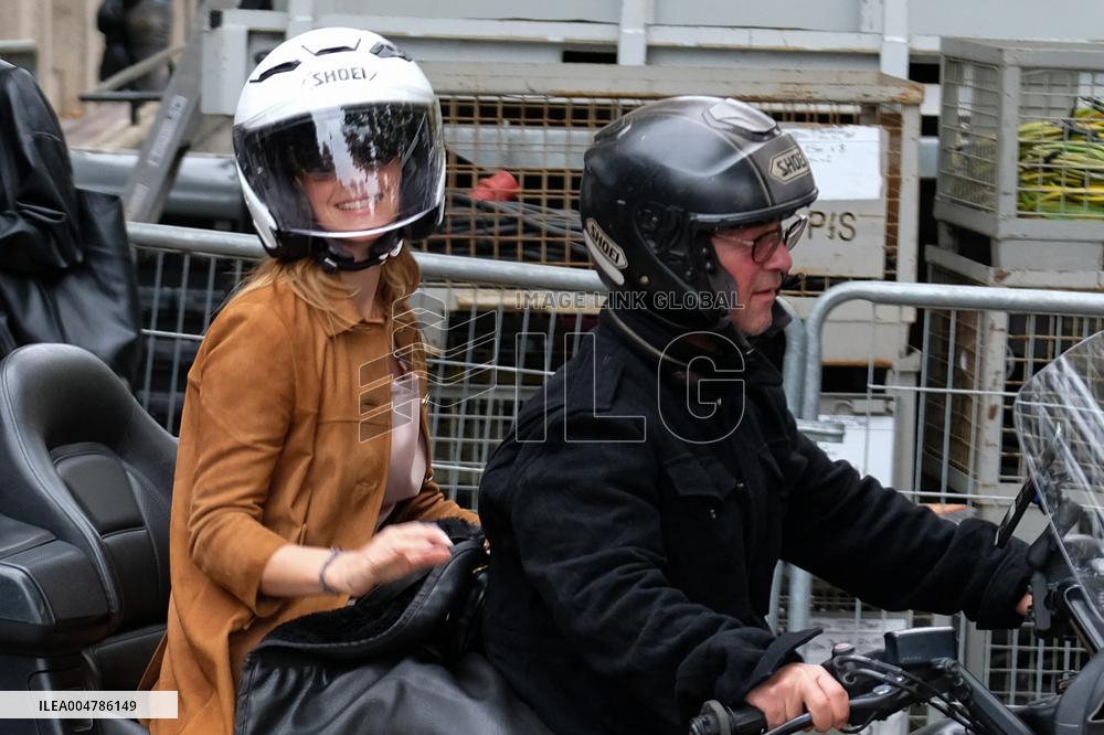 PFW - Emma Watson Leaving Miu Miu Show On Moto Taxi
