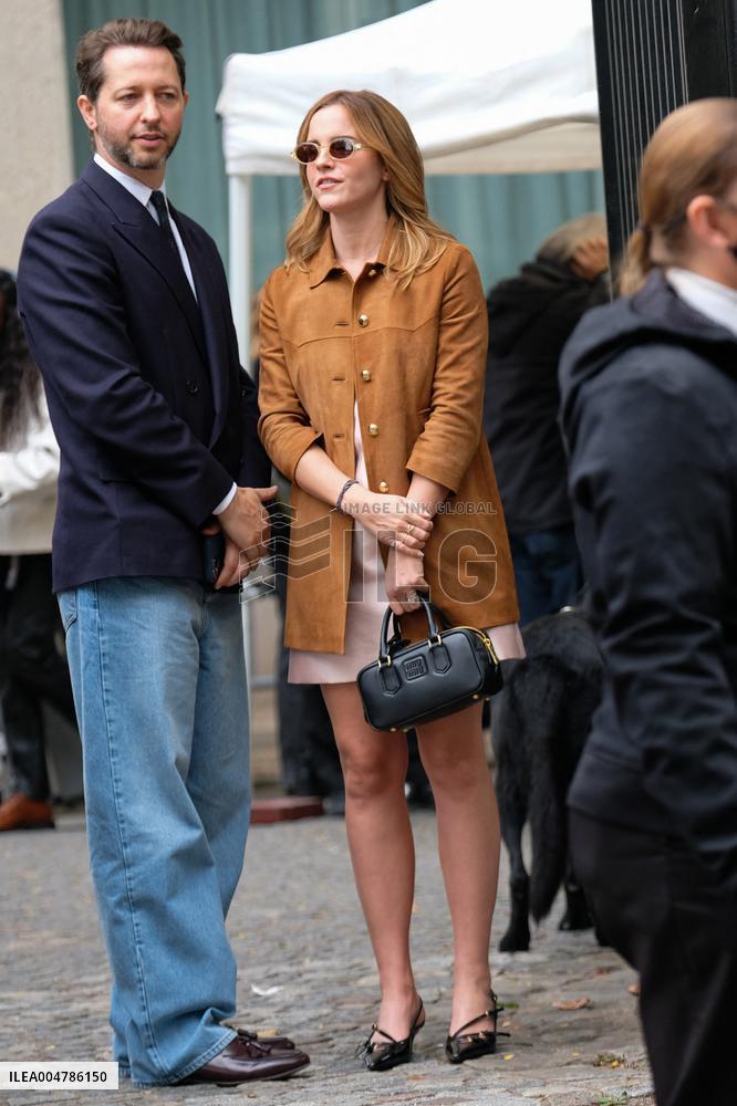 PFW - Emma Watson Leaving Miu Miu Show On Moto Taxi