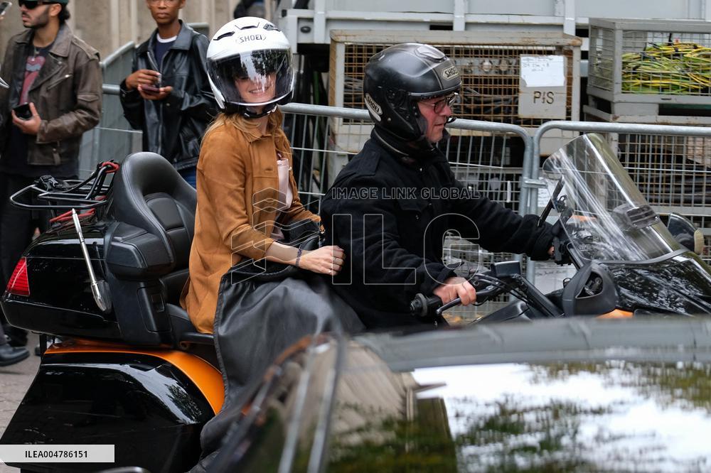 PFW - Emma Watson Leaving Miu Miu Show On Moto Taxi