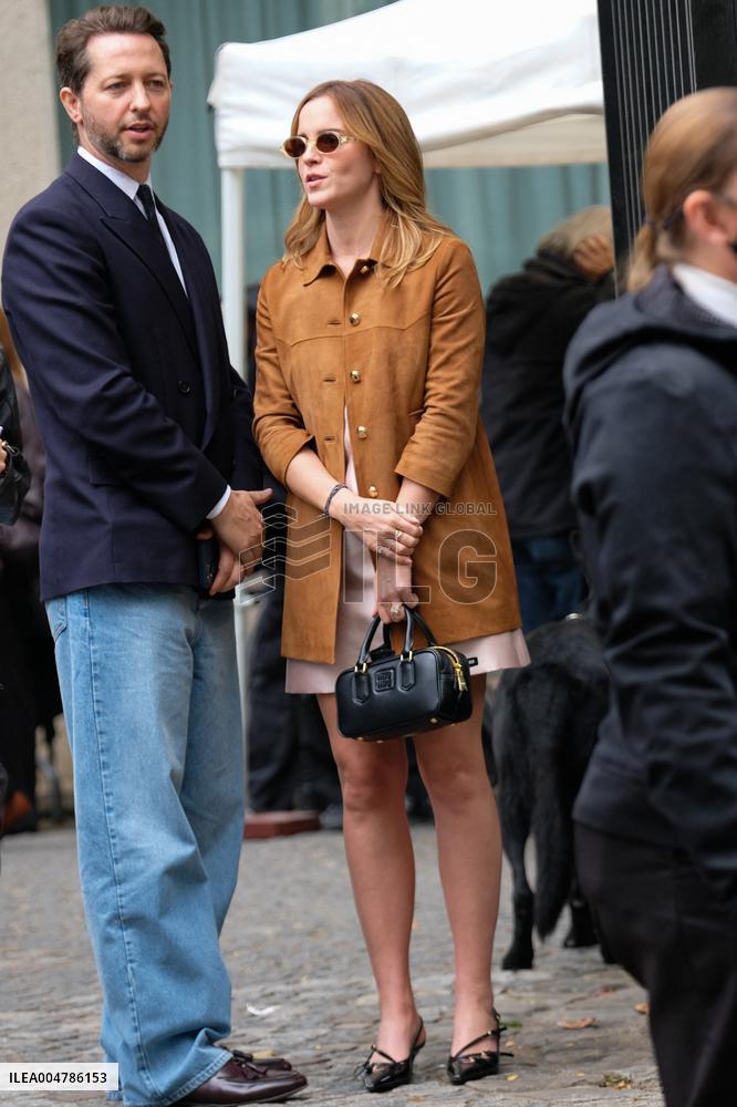 PFW - Emma Watson Leaving Miu Miu Show On Moto Taxi