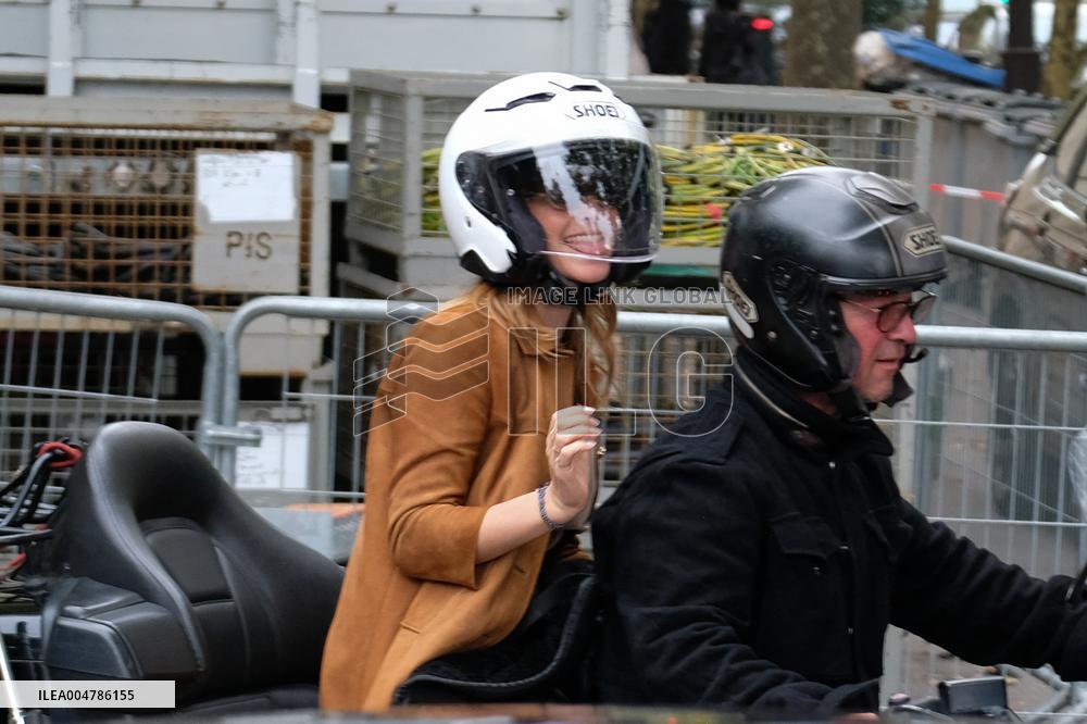 PFW - Emma Watson Leaving Miu Miu Show On Moto Taxi