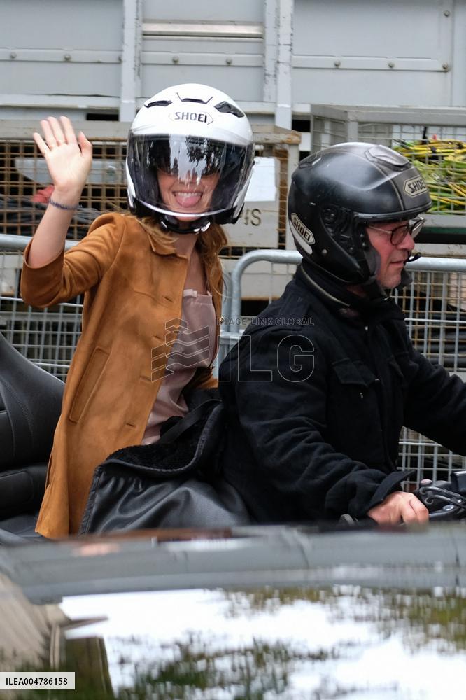 PFW - Emma Watson Leaving Miu Miu Show On Moto Taxi