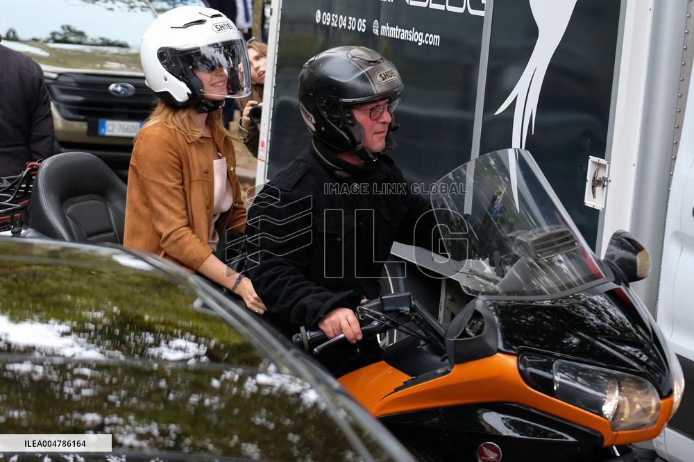 PFW - Emma Watson Leaving Miu Miu Show On Moto Taxi
