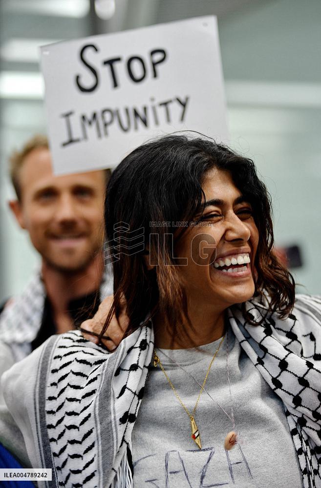 Rima Hassan and activists welcomed at Orly Airport