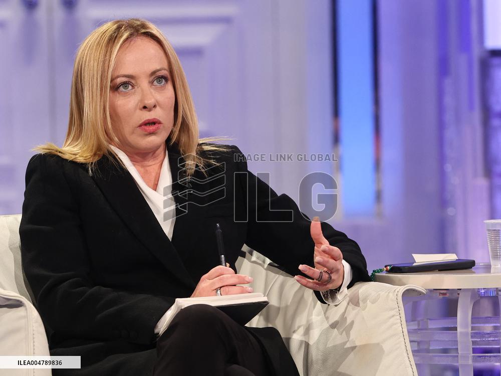 Giorgia Meloni At Porta a Porta TV Show - Rome
