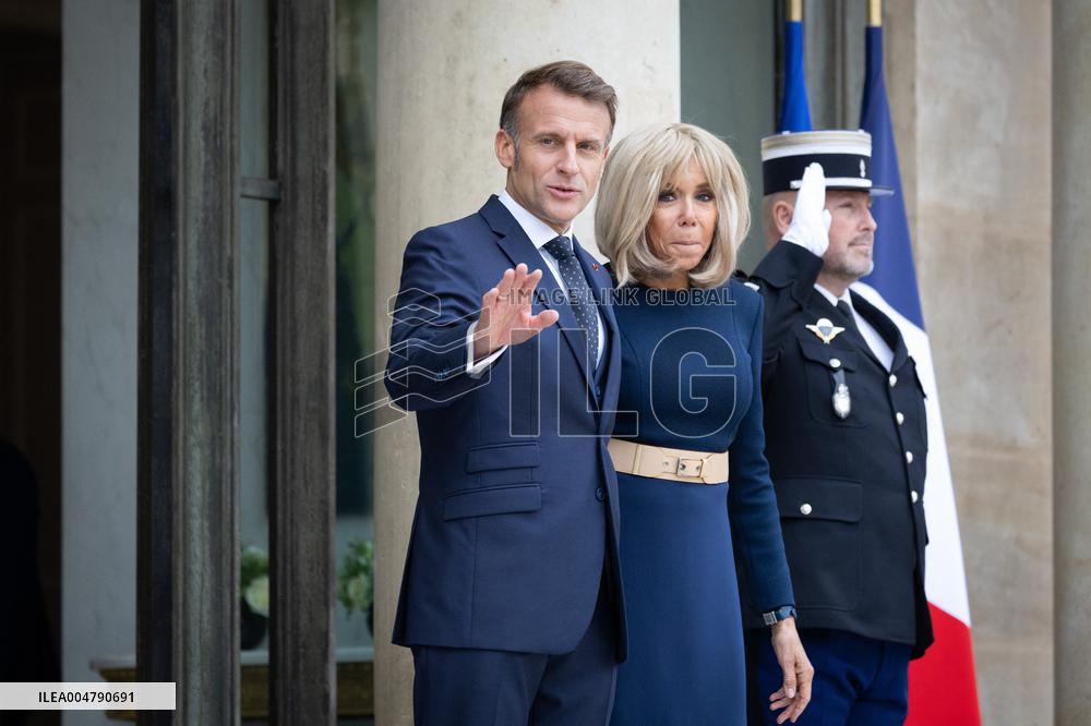 Emmanuel Macron and Brigitte Macron meet with Crown Prince of the Kingdom of Jordan - Paris