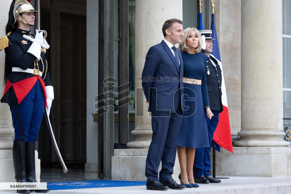 Emmanuel Macron and Brigitte Macron meet with Crown Prince of the Kingdom of Jordan - Paris