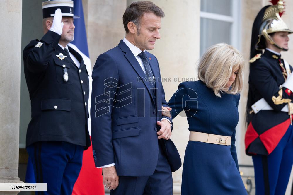 Emmanuel Macron and Brigitte Macron meet with Crown Prince of the Kingdom of Jordan - Paris