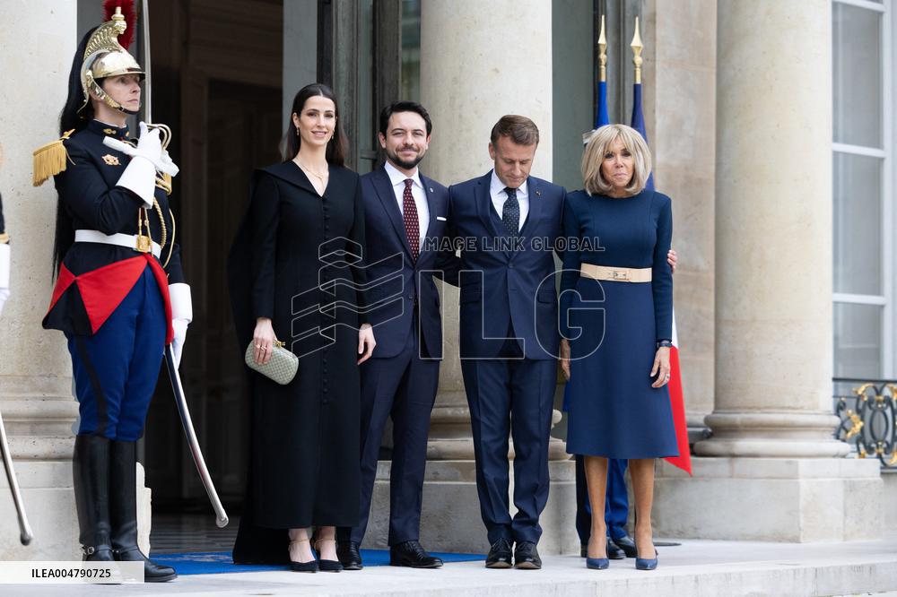 Emmanuel Macron and Brigitte Macron meet with Crown Prince of the Kingdom of Jordan - Paris