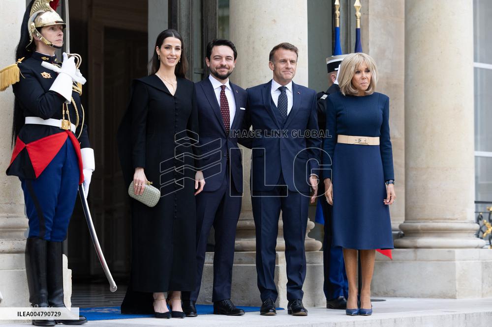 Emmanuel Macron and Brigitte Macron meet with Crown Prince of the Kingdom of Jordan - Paris