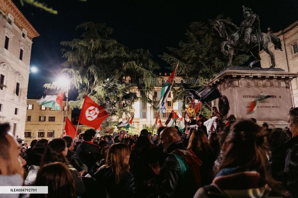 Protests Erupt In Perugia Over Blocked Flotilla - Italy