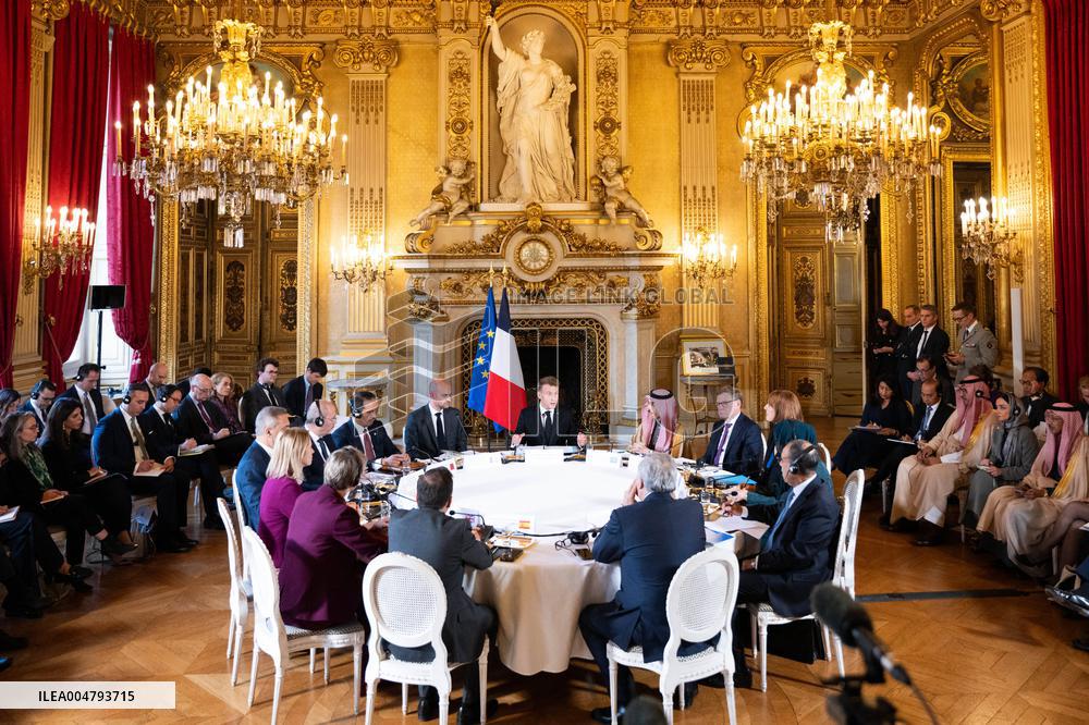 Emmanuel Macron at Meeting for a peace plan in Gaza - Paris