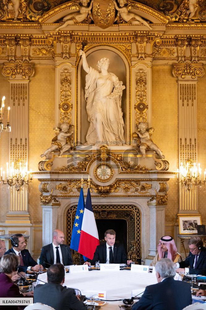 Emmanuel Macron at Meeting for a peace plan in Gaza - Paris